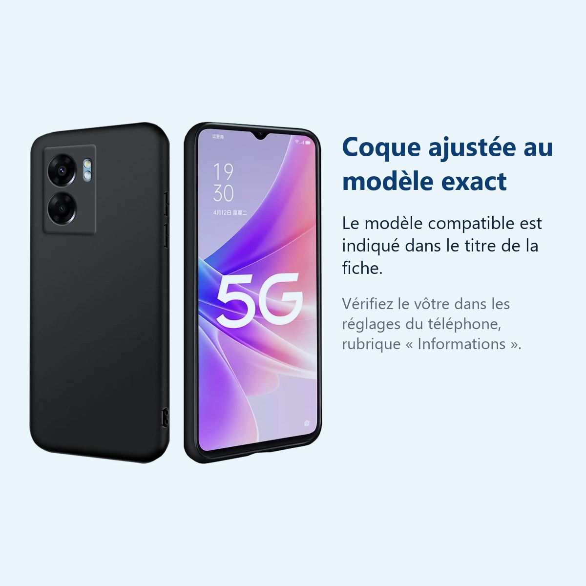 Accessoire ajusté au modèle exact – Coque Silicone Couleur Noire Pour Oppo A77 5G / A57 5G