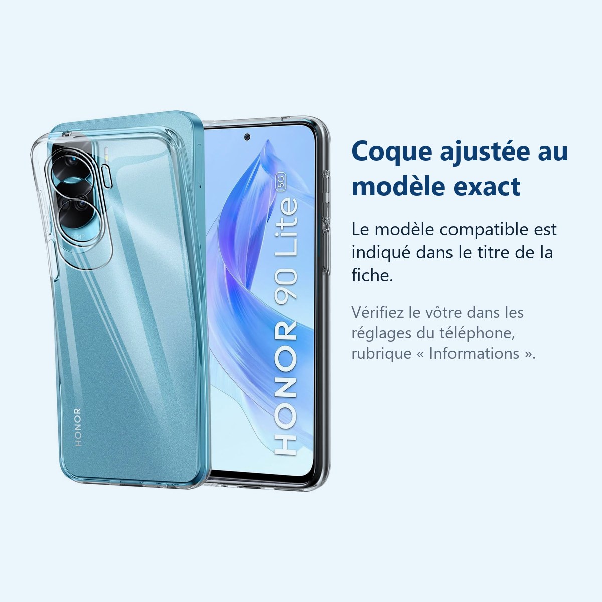 Accessoire ajusté au modèle exact – Coque Silicone Transparente Pour Honor 90 Lite