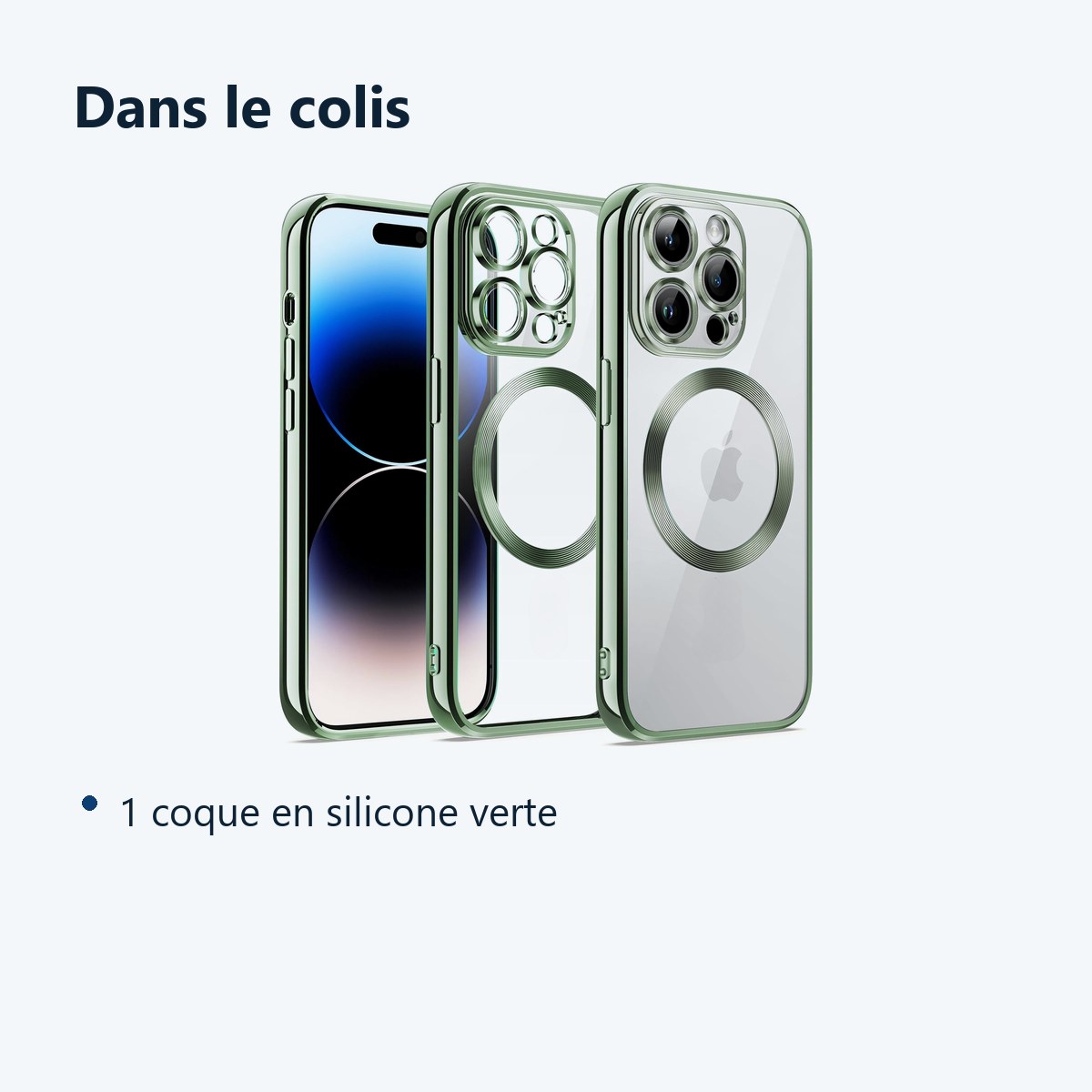 Contenu du colis – Coque Silicone Pour iPhone 14 Pro Max Couleur Vert Compatible Magsafe