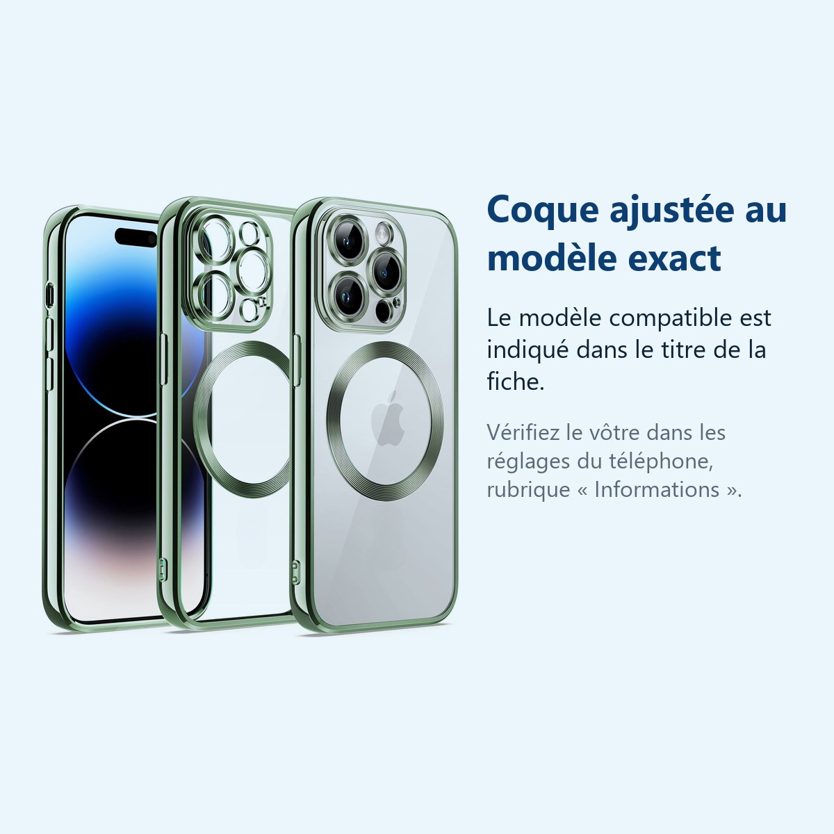 Accessoire ajusté au modèle exact – Coque Silicone Pour iPhone 14 Pro Max Couleur Vert Compatible Magsafe