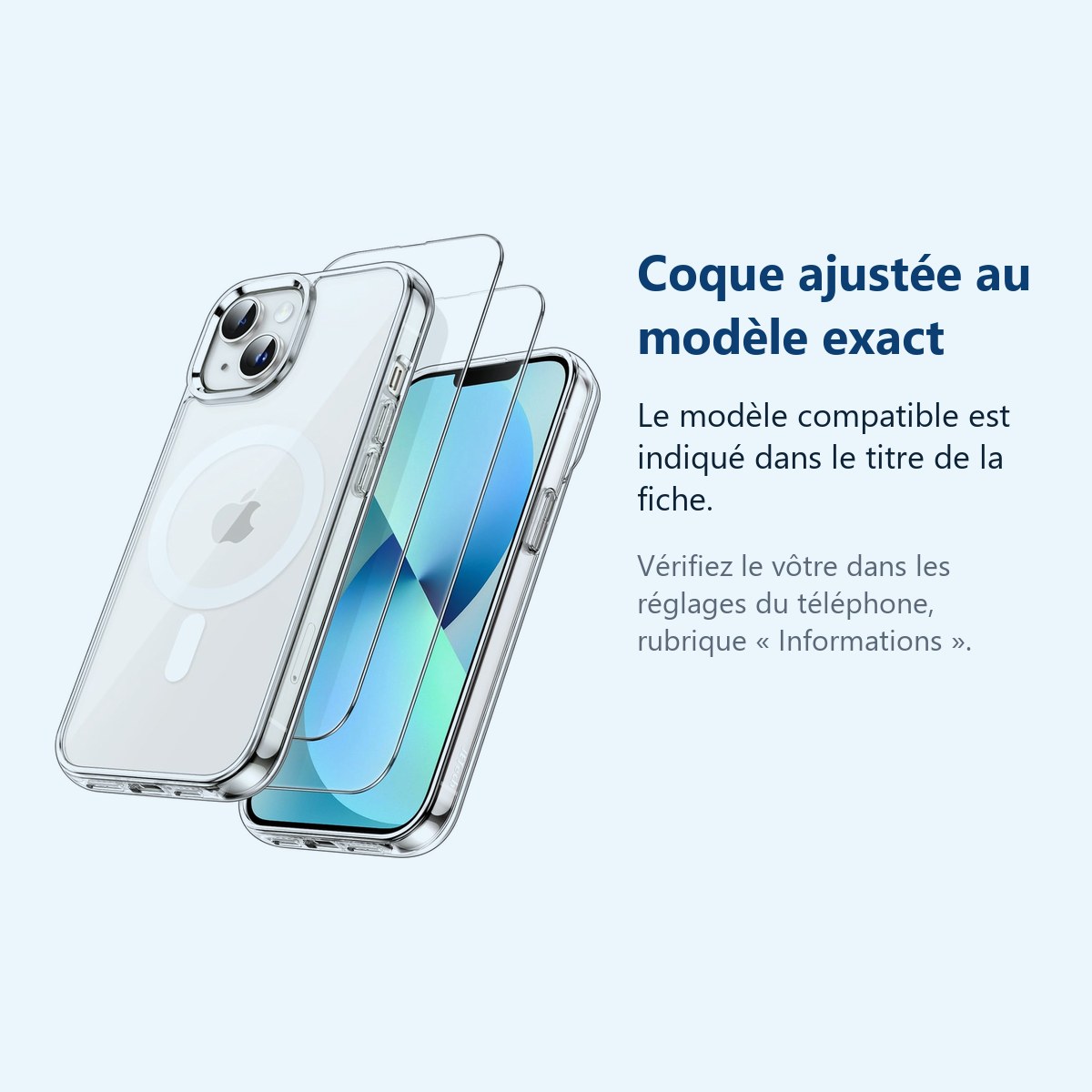 Accessoire ajusté au modèle exact – Coque Silicone Transparente Compatible Magsafe + Verres Trempes X2 Pour iPhone 13 Mini