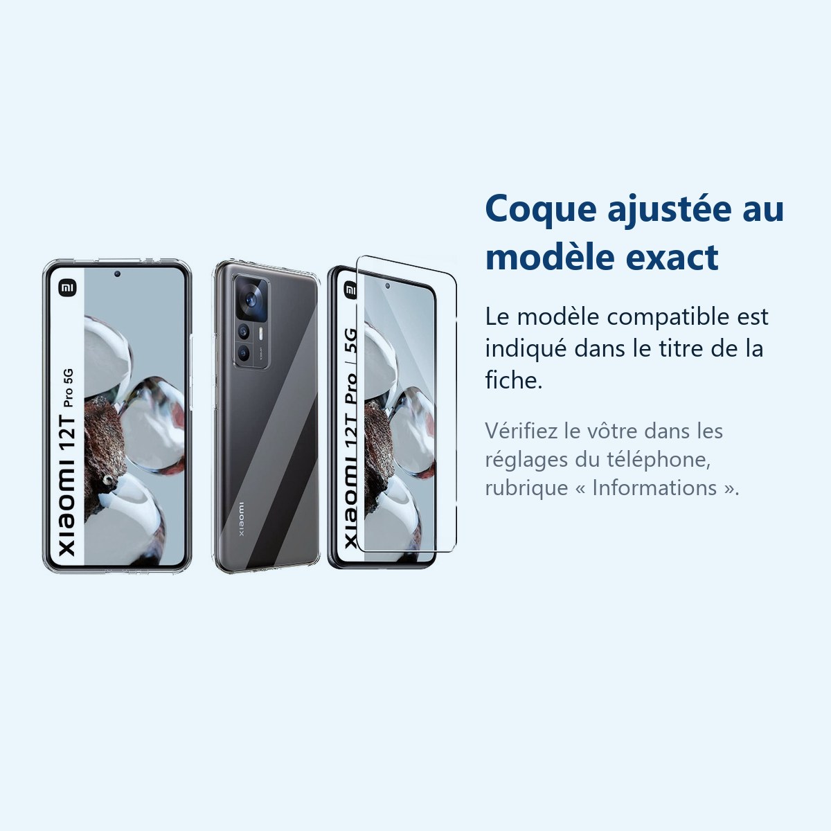Accessoire ajusté au modèle exact – Coque Silicone Transparente + Vitre Protection Ecran Pour Xiaomi 12T Pro 5G