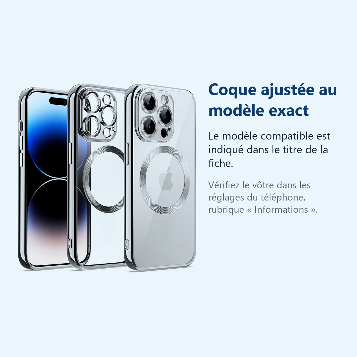 Accessoire ajusté au modèle exact – Coque Silicone Pour iPhone 14 Pro Max Couleur Argent Compatible Magsafe