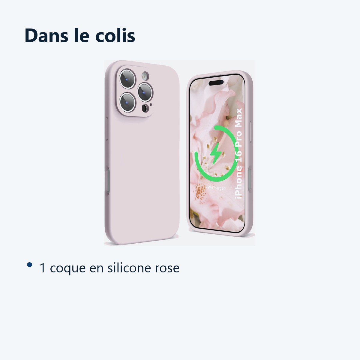 Contenu du colis – Coque Silicone Rose Pour iPhone 16 Pro Max