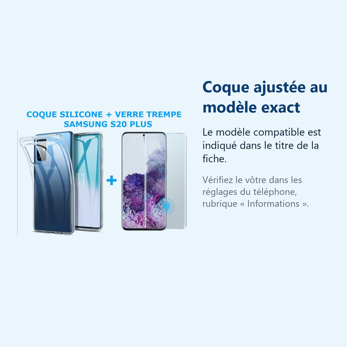 Accessoire ajusté au modèle exact – COQUE SILICONE + VERRE TREMPE POUR SAMSUNG S20 PLUS