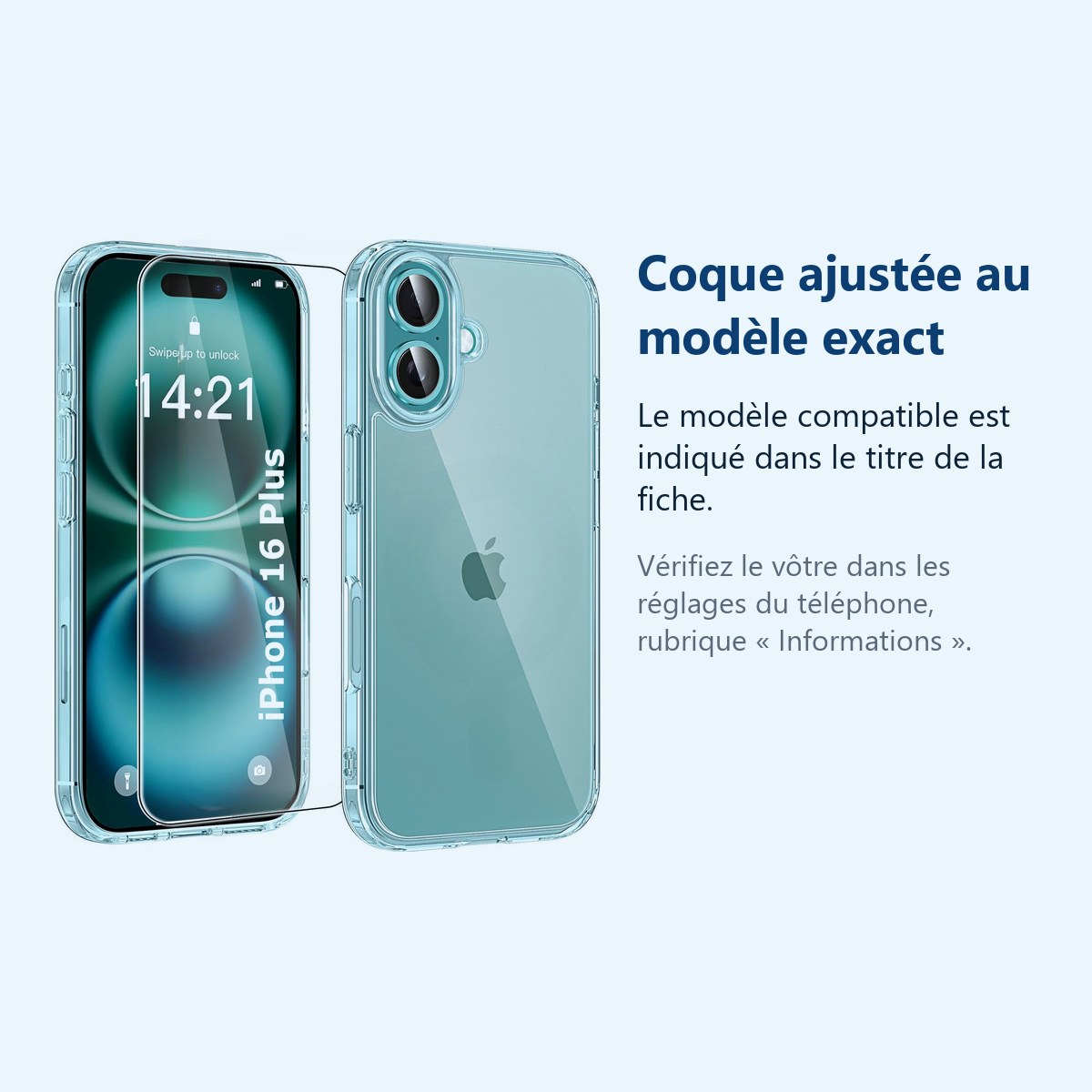Accessoire ajusté au modèle exact – Coque Silicone Transparente + Verre Trempe Pour iPhone 16 Plus