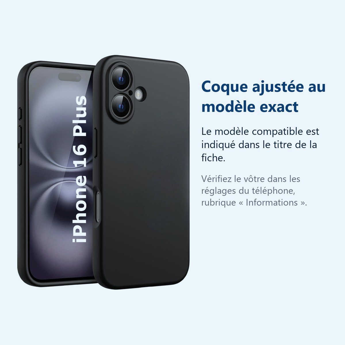 Accessoire ajusté au modèle exact – Coque Silicone Noir Pour iPhone 16 Plus