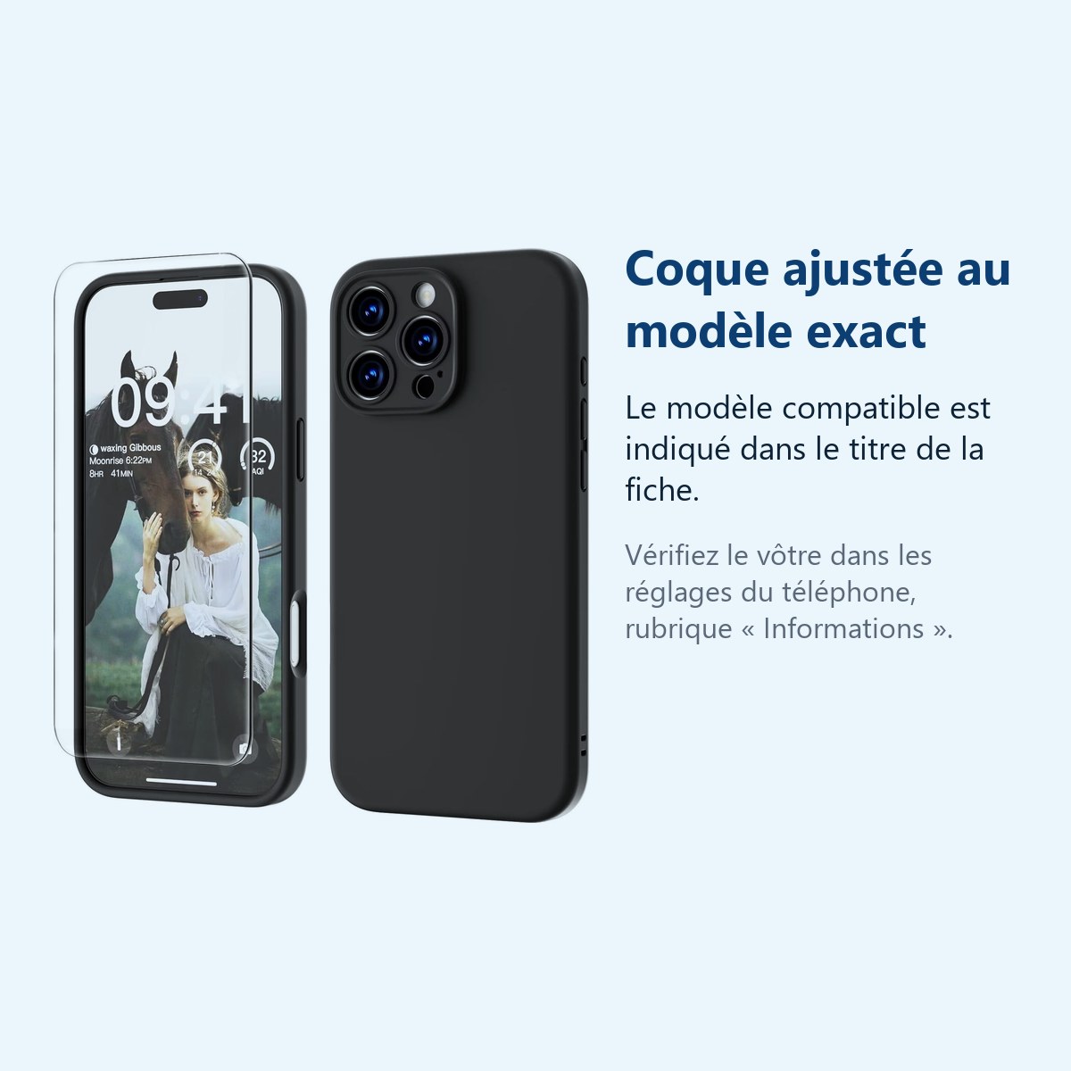 Accessoire ajusté au modèle exact – Coque Silicone Noir + Verre Trempe Pour iPhone 16 Pro Max