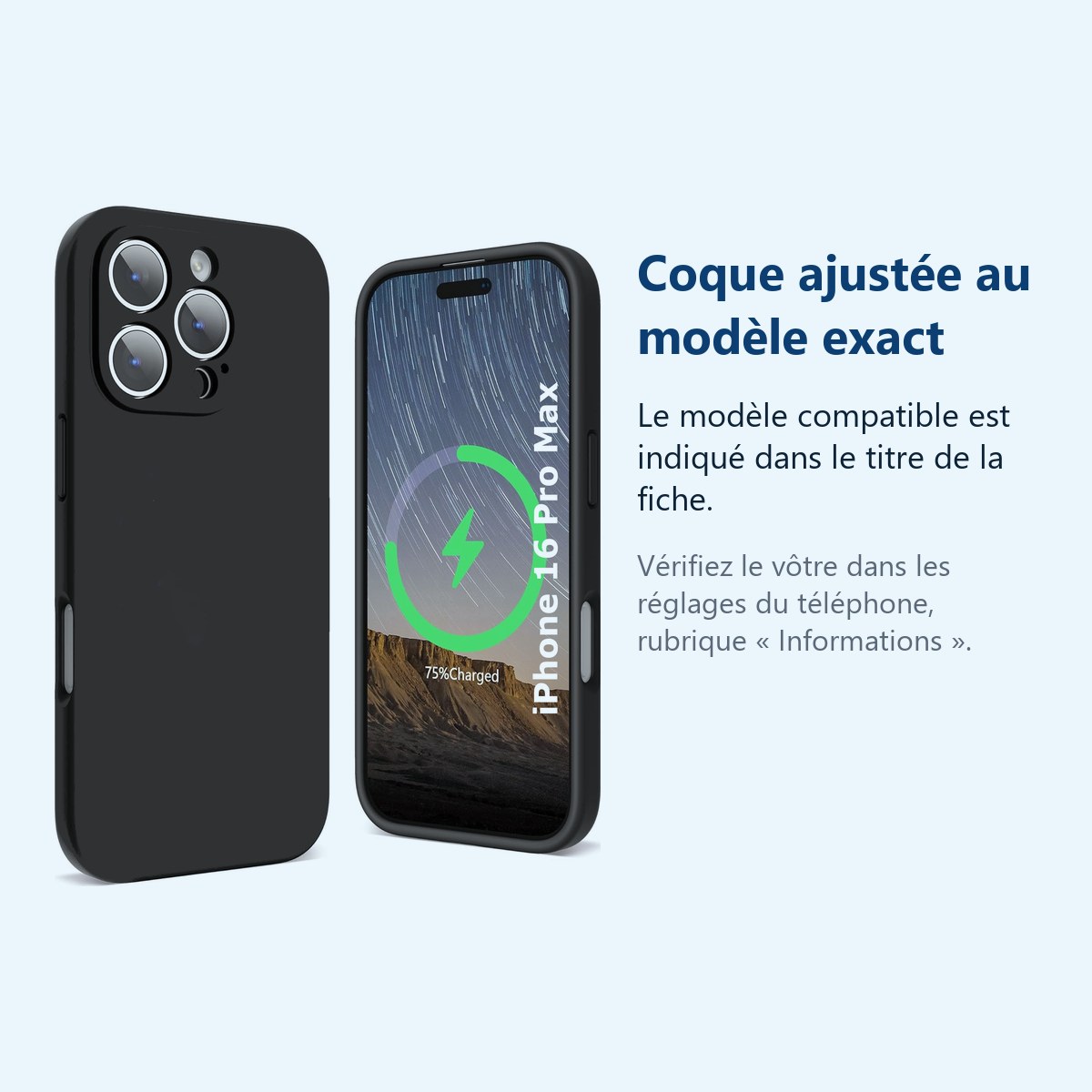 Accessoire ajusté au modèle exact – Coque Silicone Noir Pour iPhone 16 Pro Max