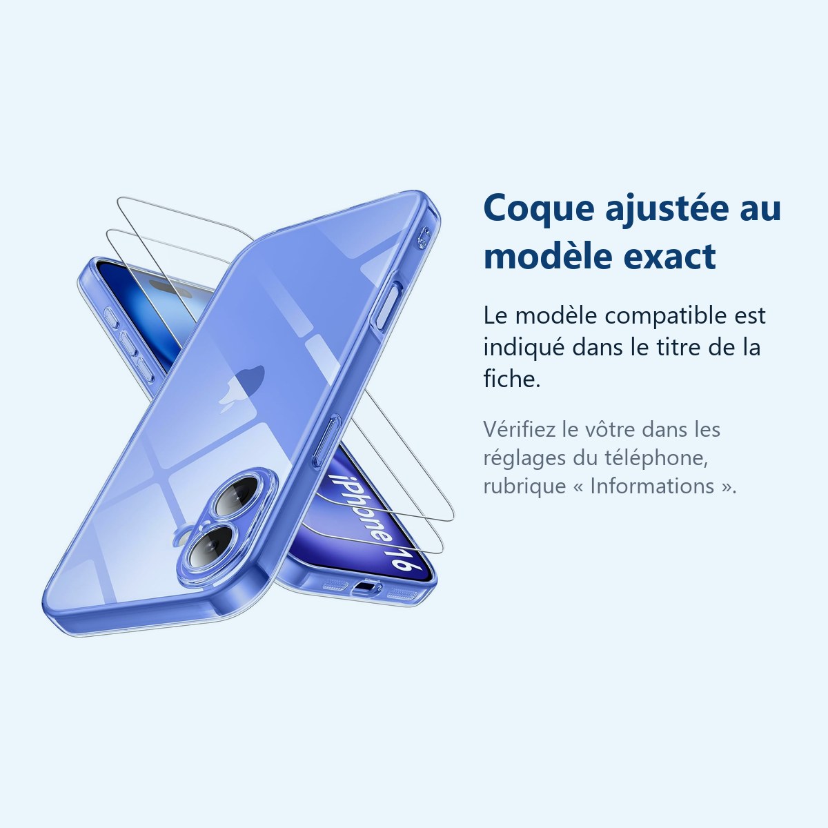 Accessoire ajusté au modèle exact – Coque Silicone Transparente + 2 Verres Trempes Pour iPhone 16