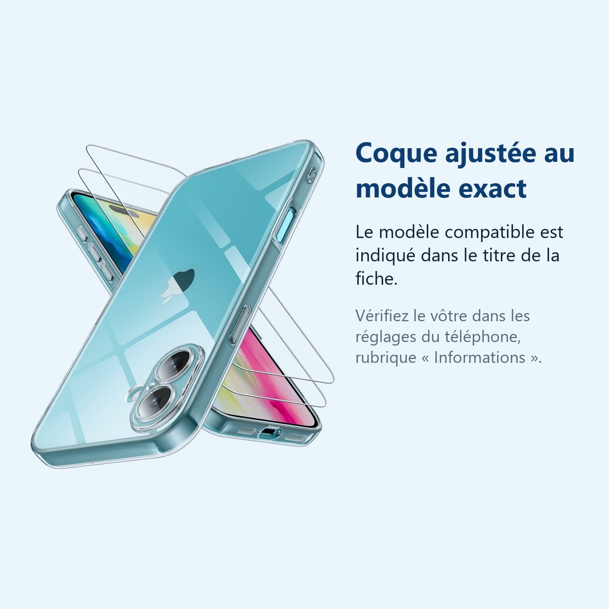 Accessoire ajusté au modèle exact – Coque Silicone Transparente + 2 Verres Trempes Pour iPhone 16 Plus