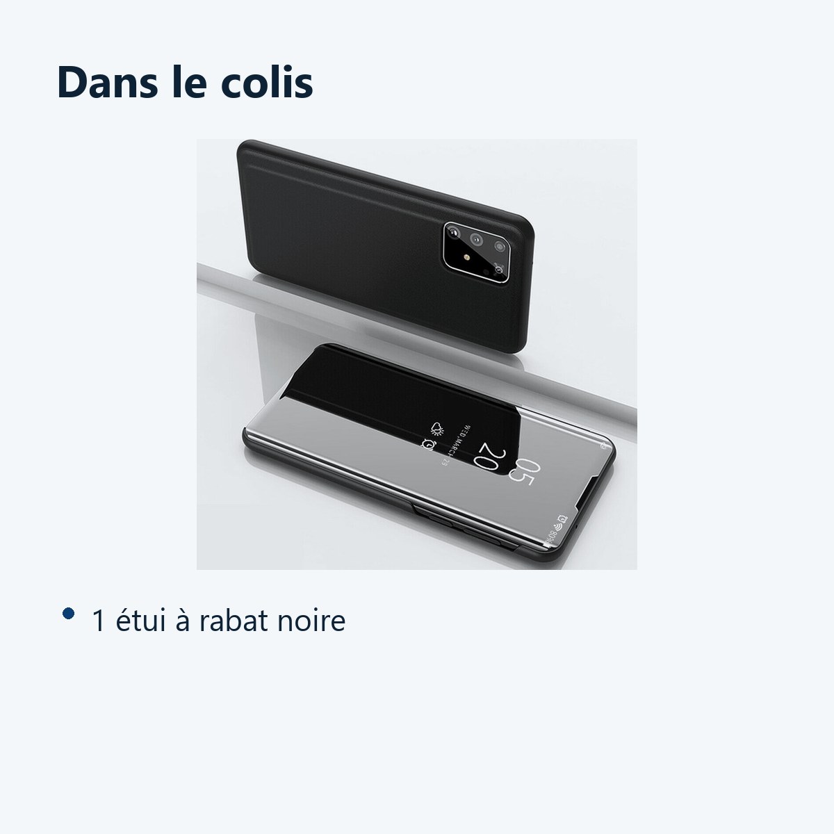 Contenu du colis – Coque Etui Rabat Miroir Noir pour Samsung S20