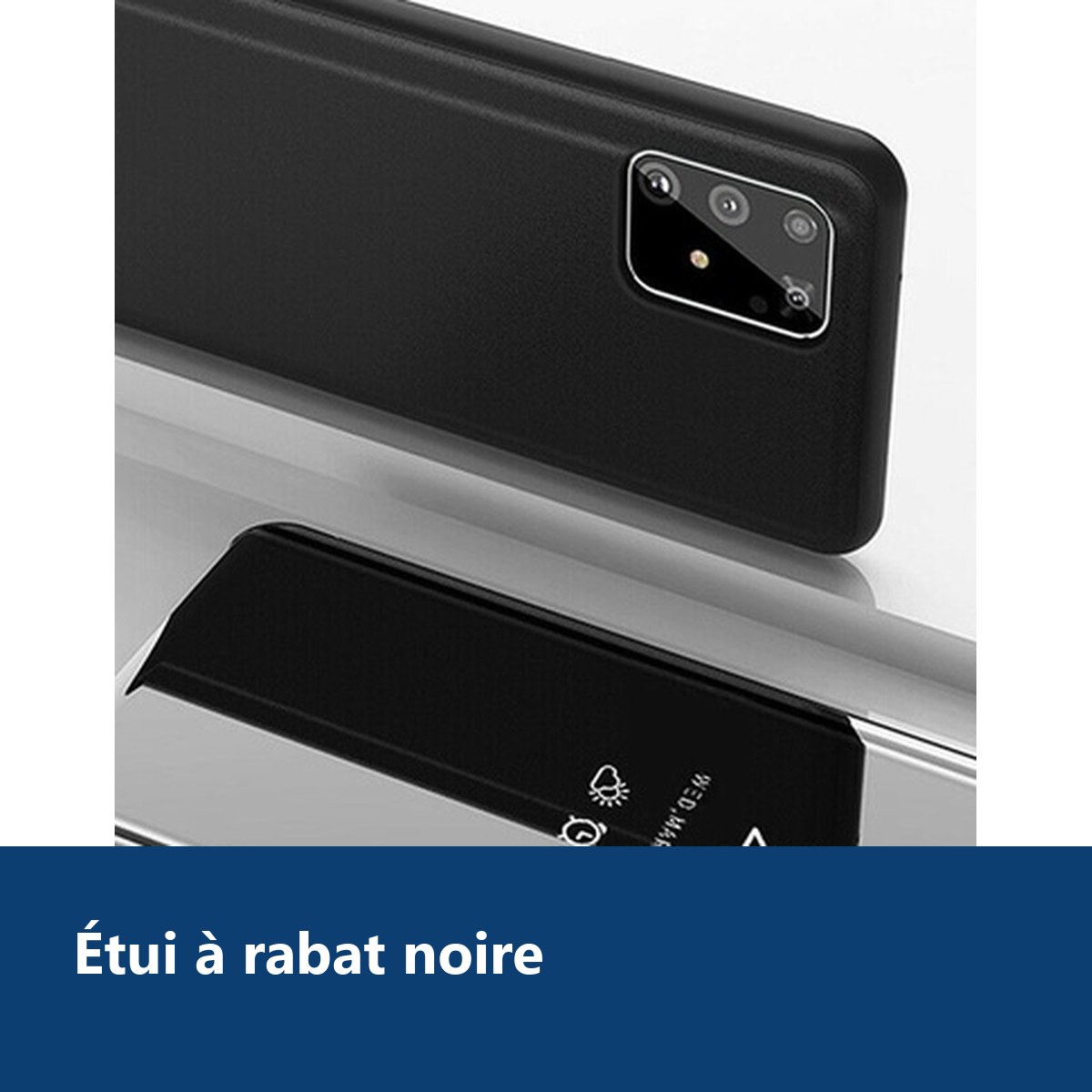 Vue de détail – Coque Etui Rabat Miroir Noir pour Samsung S20