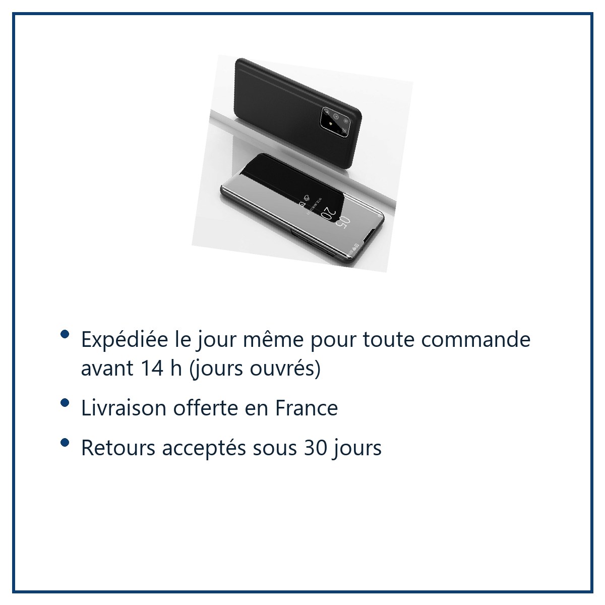 Expédition le jour même, livraison offerte, retours sous 30 jours – Coque Etui Rabat Miroir Noir pour Samsung S20