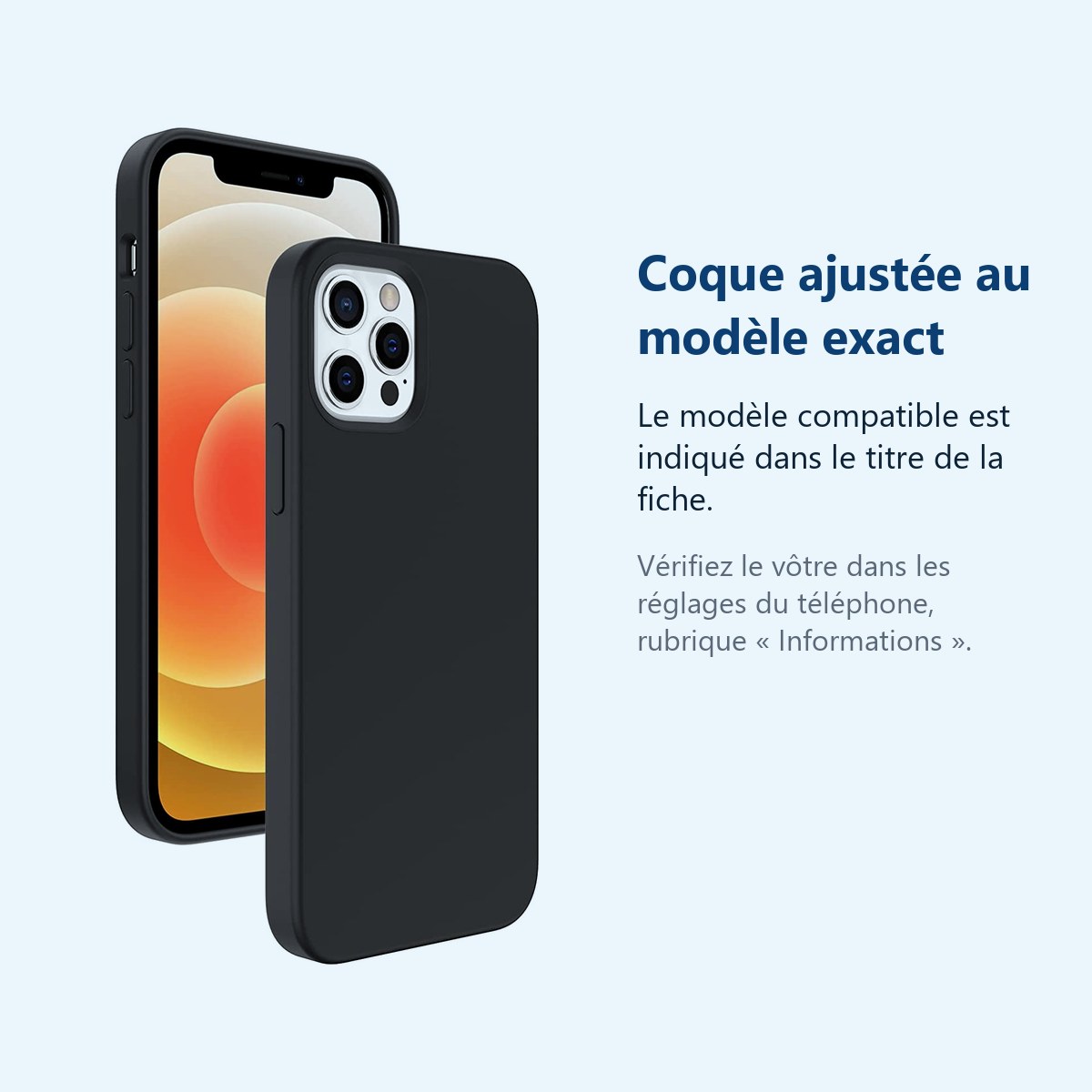 Accessoire ajusté au modèle exact – Coque Silicone Noire Pour iPhone 12 / iPhone 12 Pro