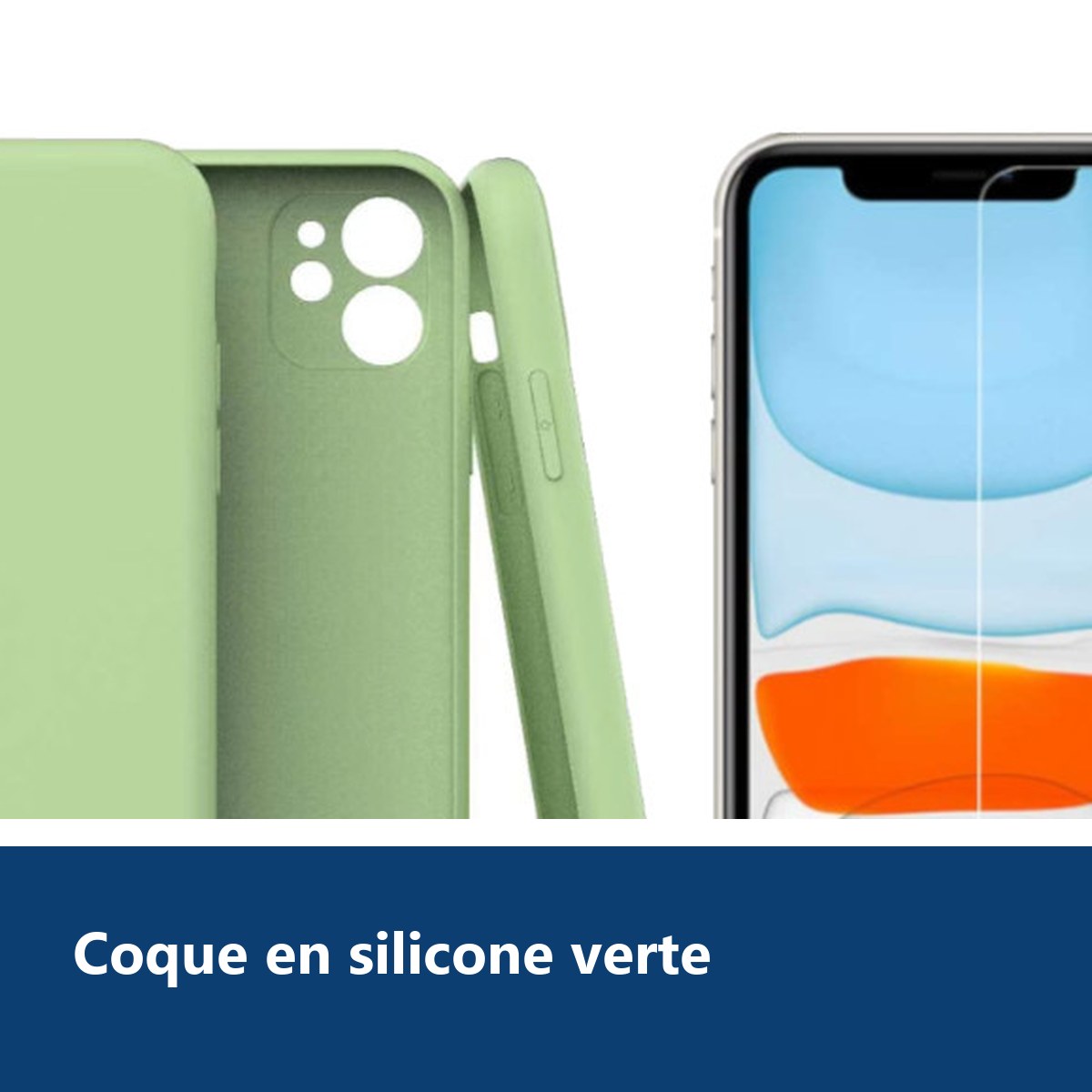 Vue de détail – Coque Silicone Pour iPhone 13 Couleur Vert Protection Objectif Appareil Photo + Verre Trempe Protection Ecra