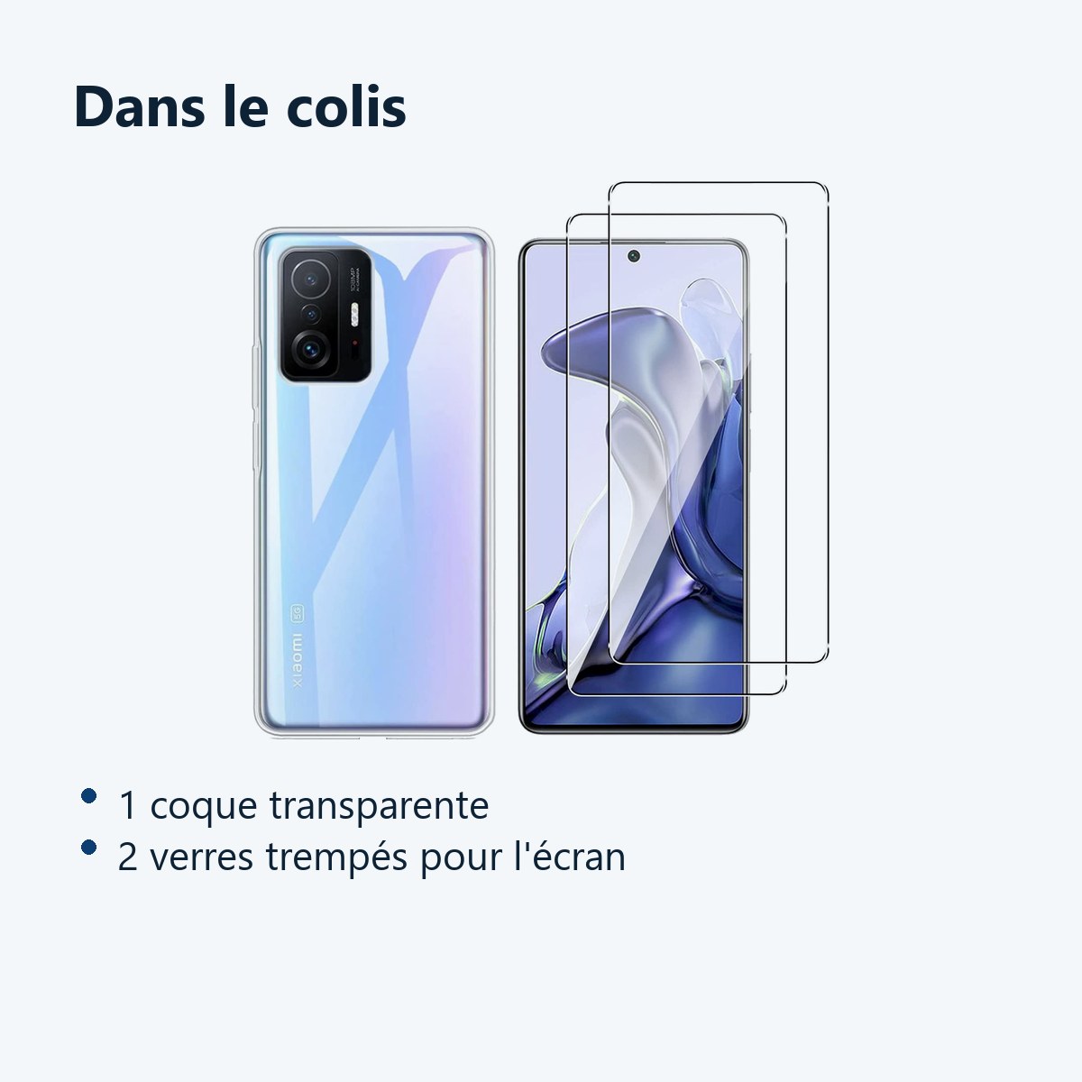 Contenu du colis – Coque Silicone Transparente + 2 Verres Trempes Pour Xiaomi 11T / 11T Pro