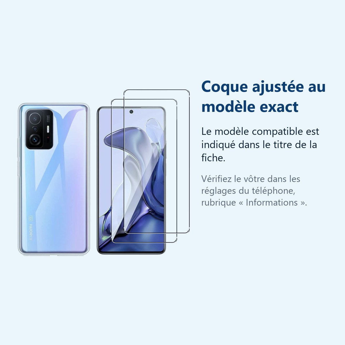 Accessoire ajusté au modèle exact – Coque Silicone Transparente + 2 Verres Trempes Pour Xiaomi 11T / 11T Pro
