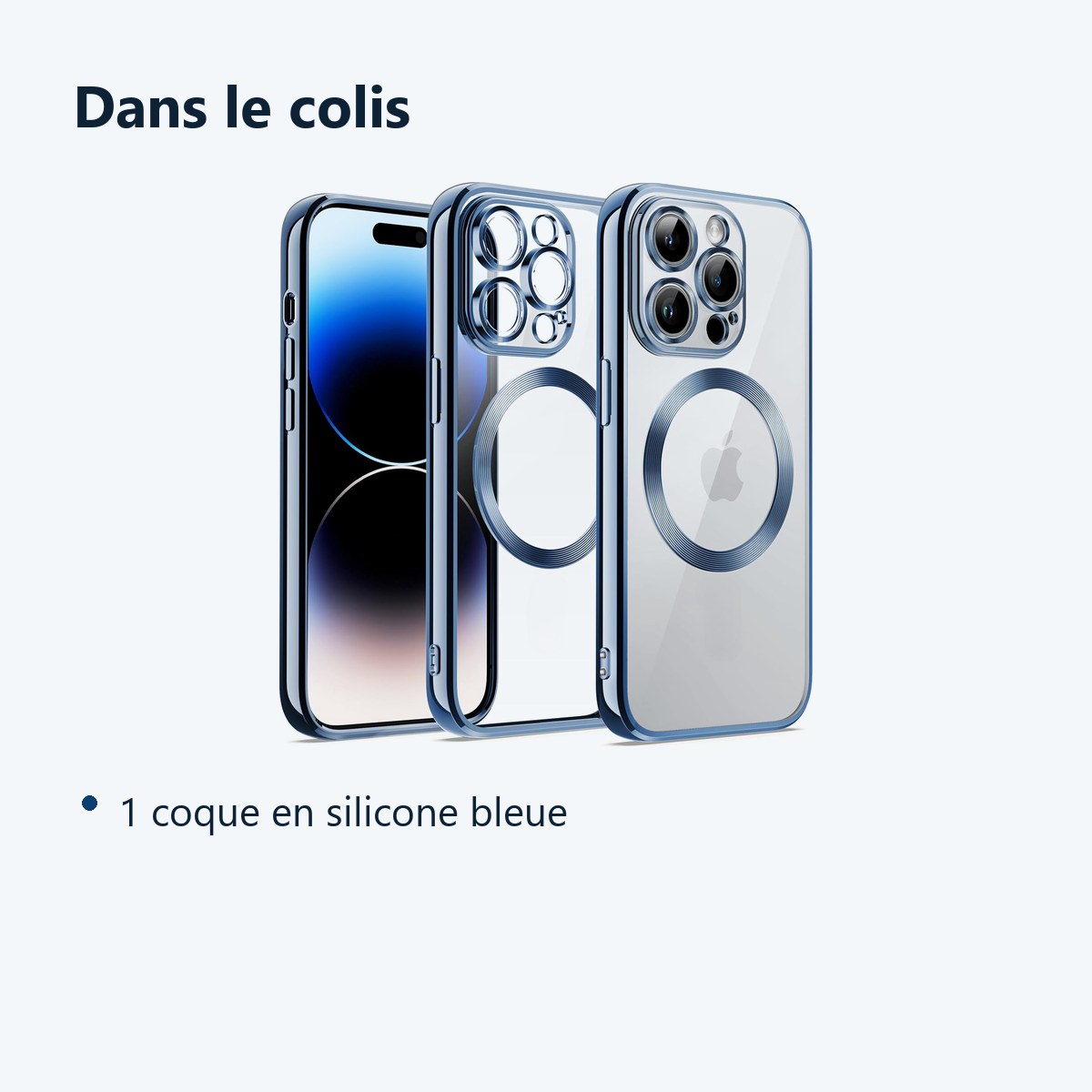 Contenu du colis – Coque Silicone Pour iPhone 14 Pro Couleur Bleu Compatible Magsafe