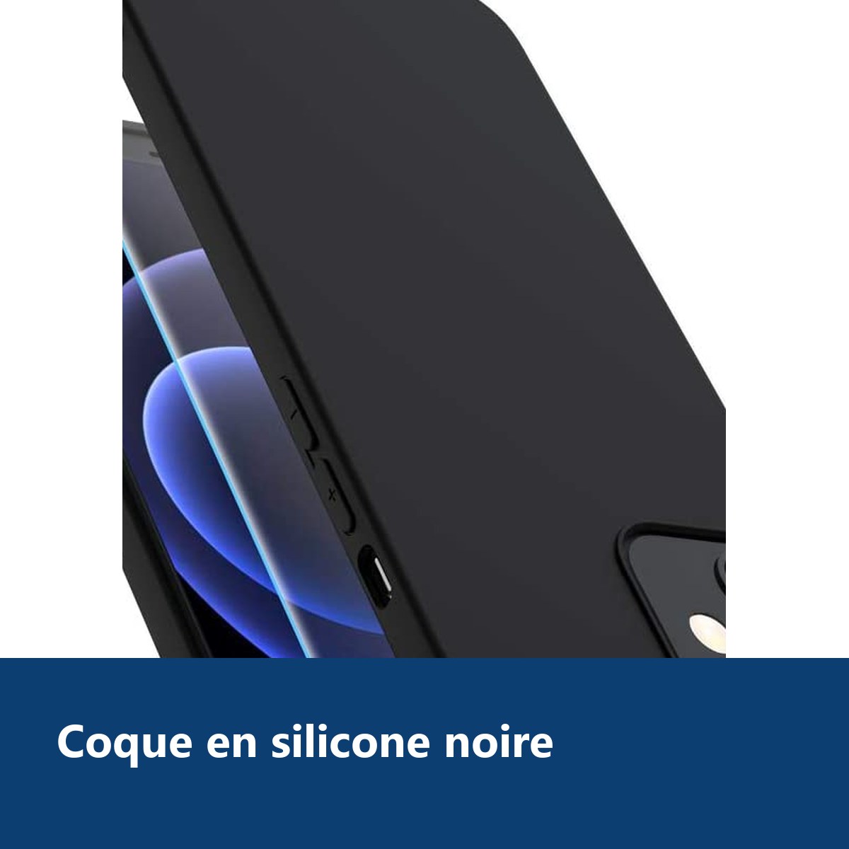 Vue de détail – Coque Silicone Noire + Verre Trempe Pour iPhone 13 Mini