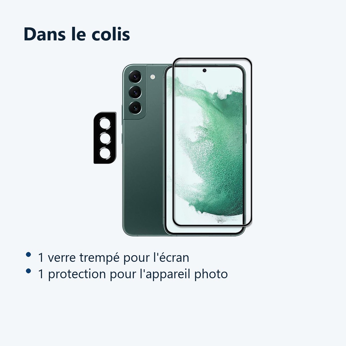 Contenu du colis – Verre Trempe et Protection Camera Arriere Pour Samsung Galaxy S22