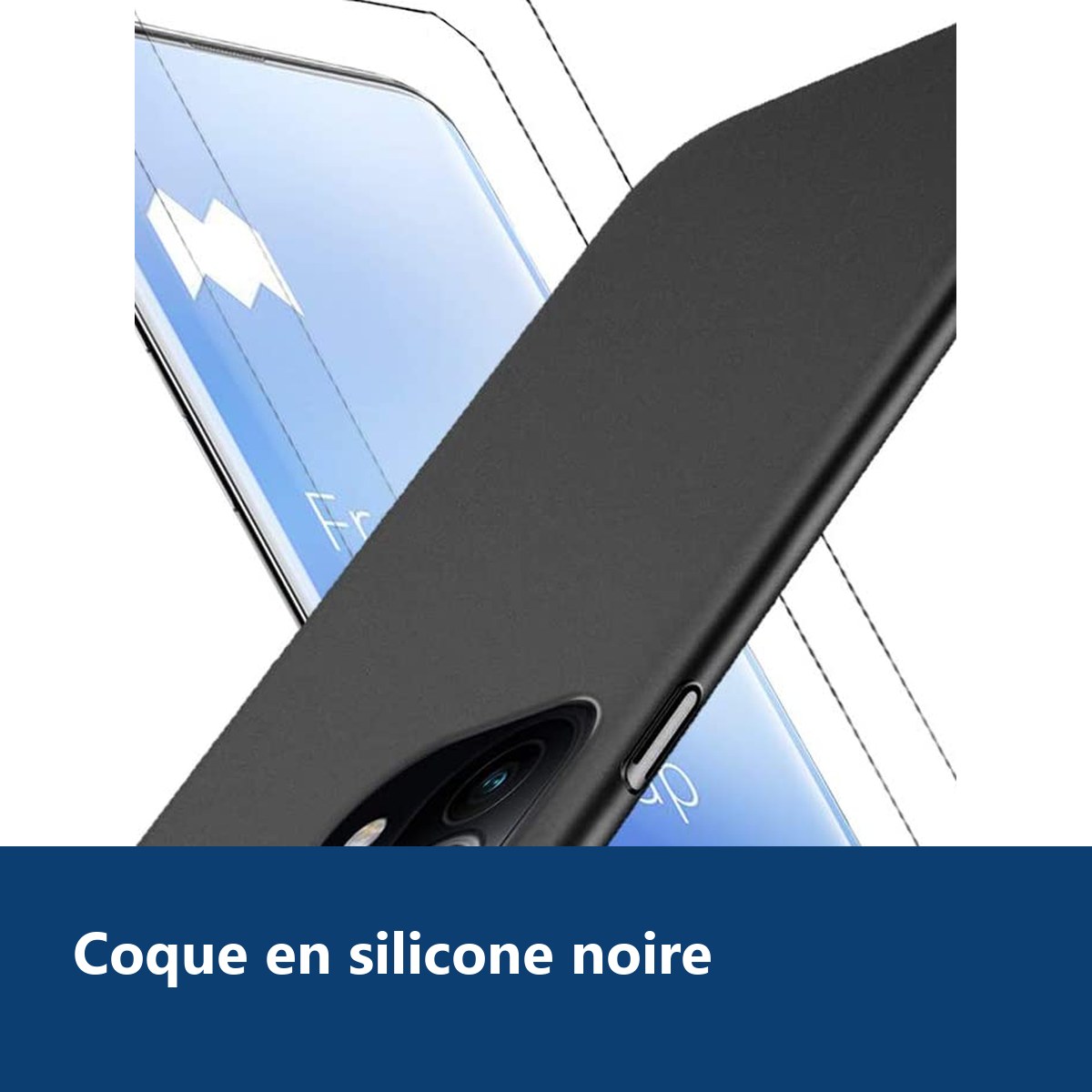 Vue de détail – Coque Silicone Noire + 2 Verres Trempes Pour Xiaomi Mi 11i
