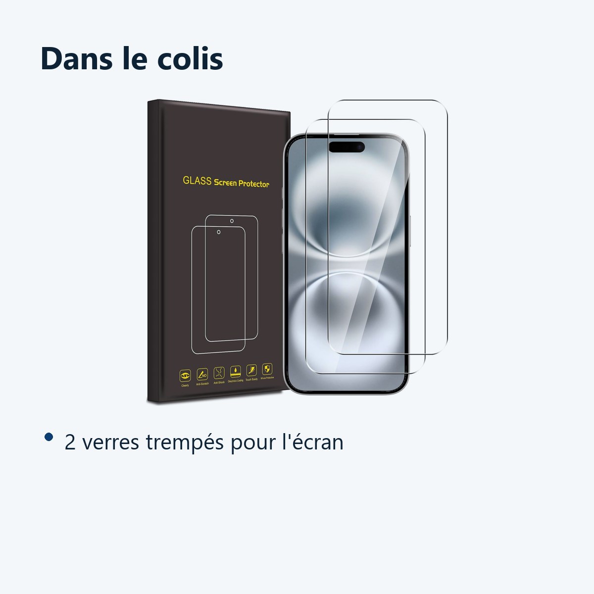 Contenu du colis – Verres Trempes X2 Pour iPhone 16 Plus
