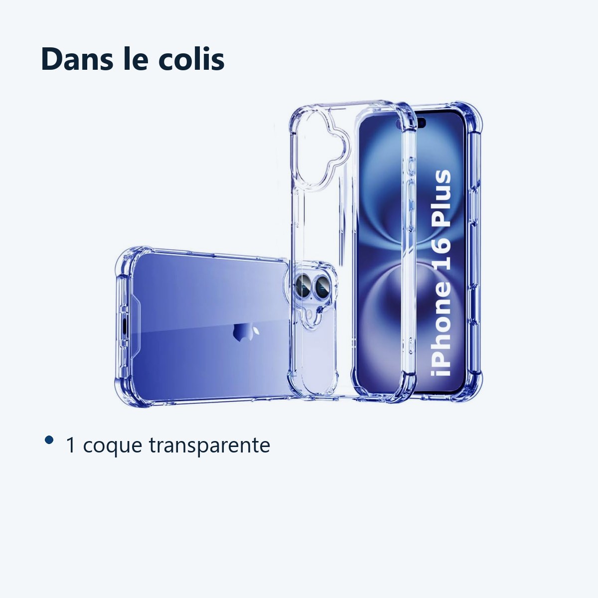 Contenu du colis – Coque Silicone Transparente Angles Renforces Pour iPhone 16 Plus