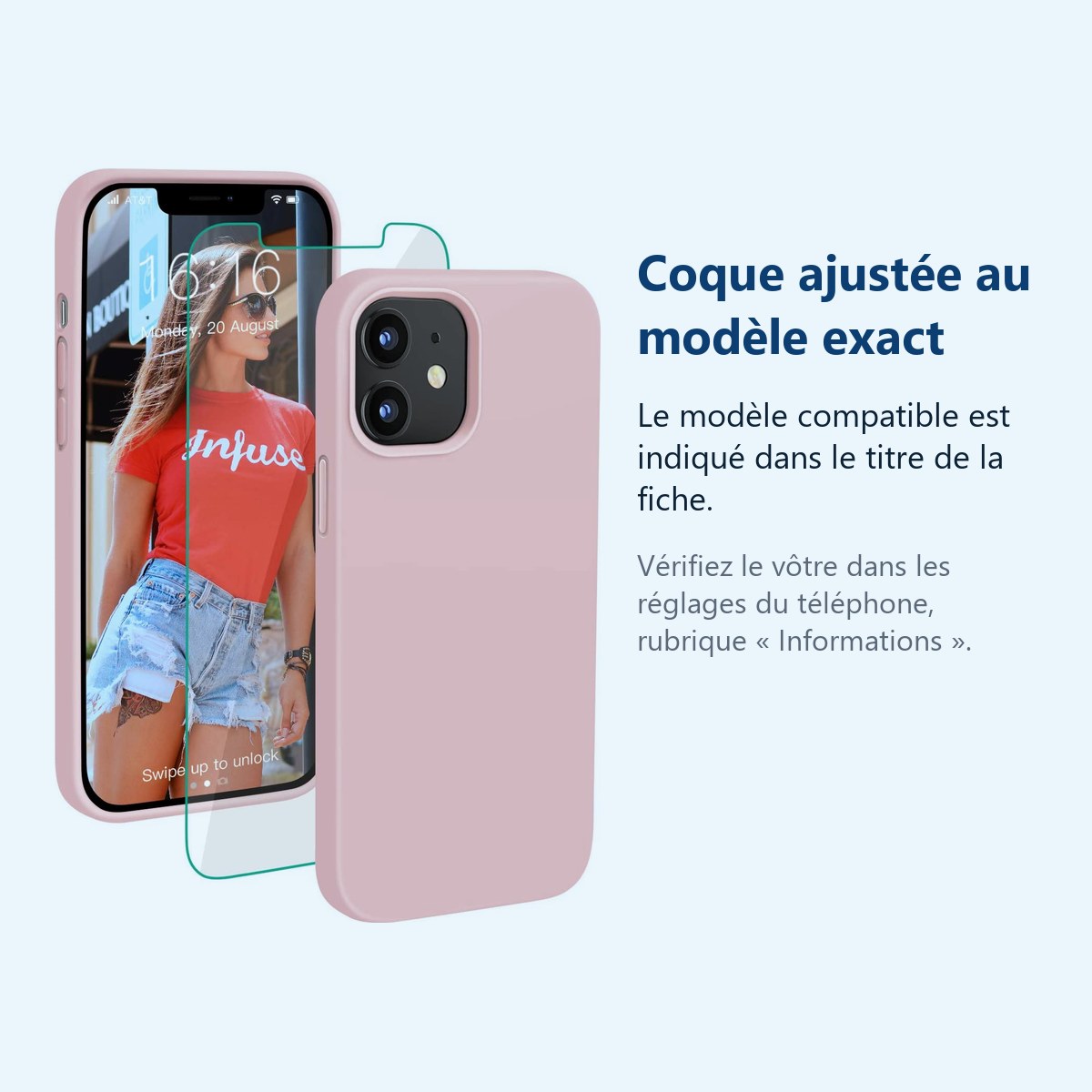 Accessoire ajusté au modèle exact – Coque Silicone Couleur Rose + Verre Trempe Pour iPhone 12 Mini