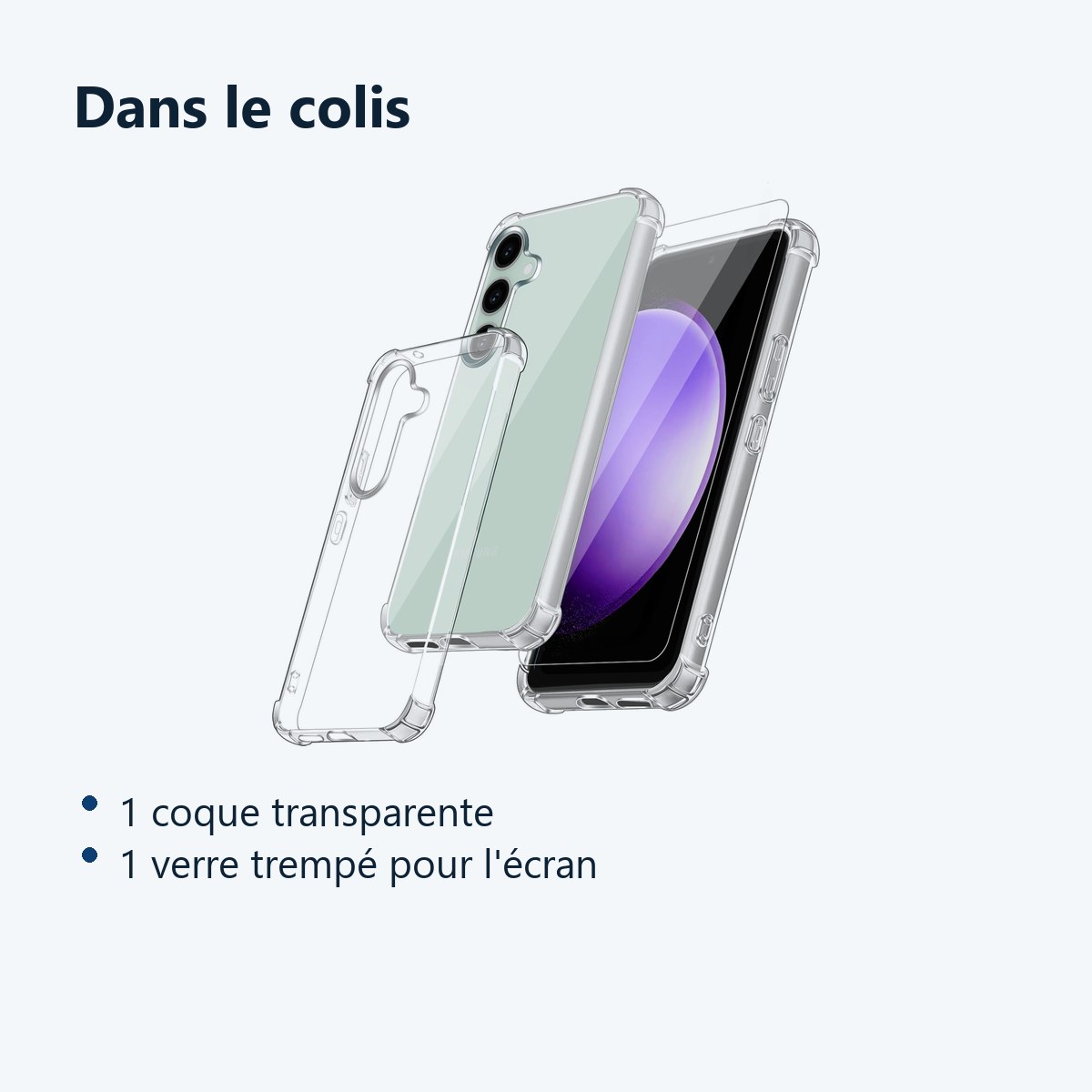 Contenu du colis – Coque Pour Samsung Galaxy S24 FE Silicone Transparente Angles Renforces + Verre Trempe