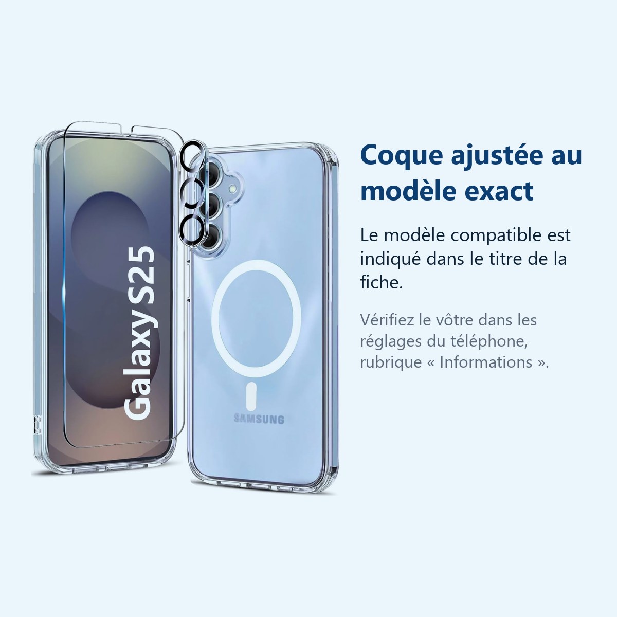 Accessoire ajusté au modèle exact – Coque Silicone Transparente Compatible Magsafe + Verre Trempes et Protection Camera Arrie