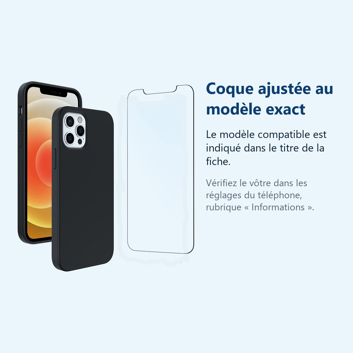 Accessoire ajusté au modèle exact – Coque Silicone Noire Pour iPhone 12 / iPhone 12 Pro + Verre Trempe