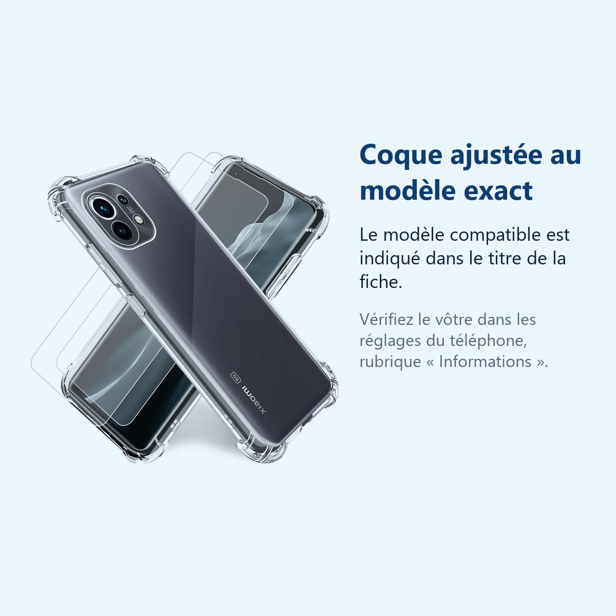 Accessoire ajusté au modèle exact – Coque Silicone Transparente Angles Renforces + 2 Verres Trempes Pour Xiaomi Mi 11