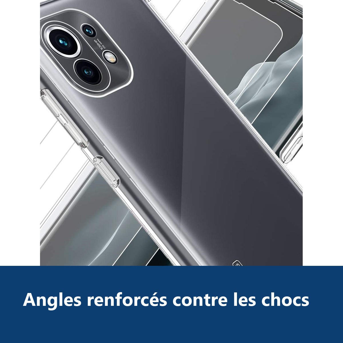 Vue de détail – Coque Silicone Transparente Angles Renforces + 2 Verres Trempes Pour Xiaomi Mi 11