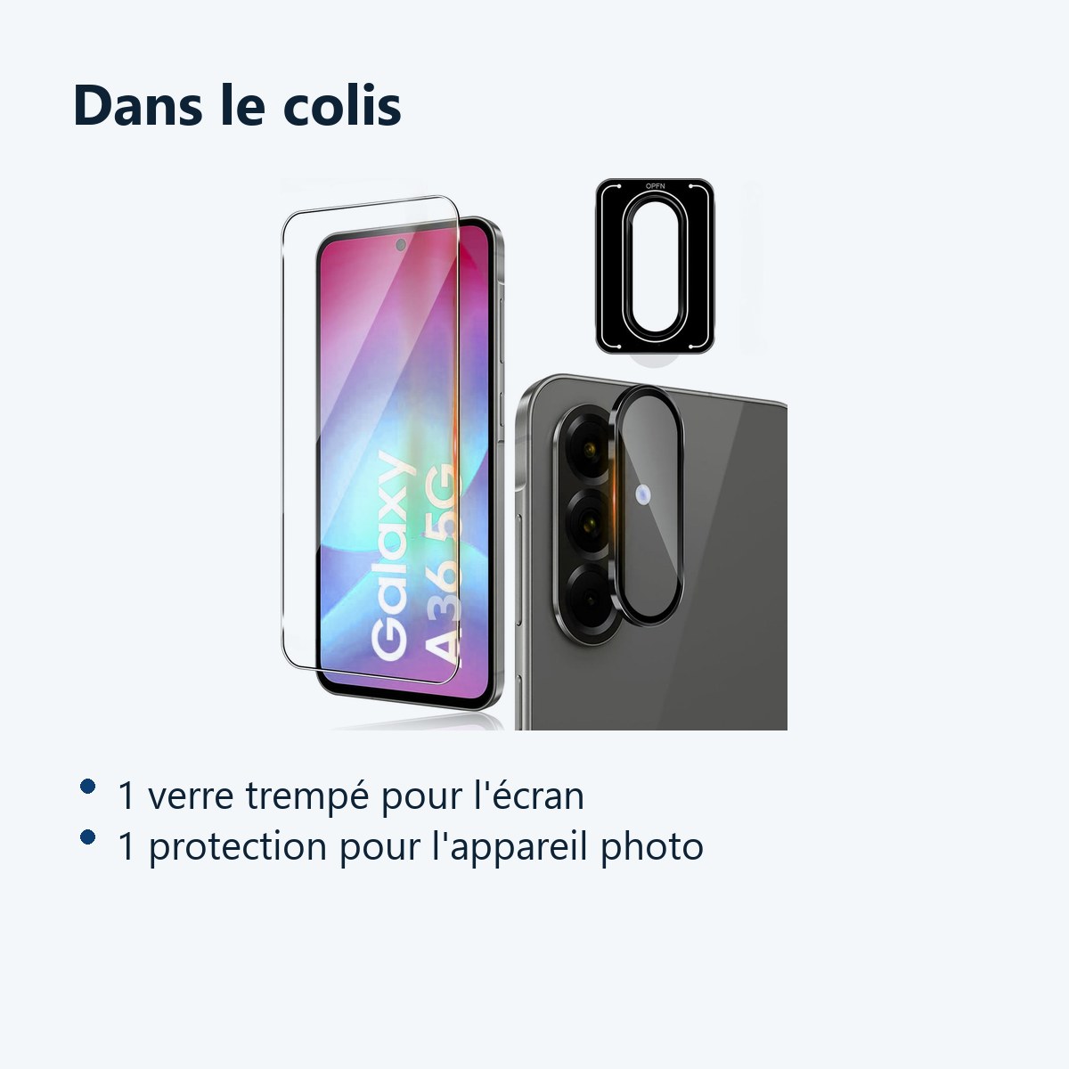 Contenu du colis – Verre Trempe et Protection Camera Arriere Transparent Pour Samsung Galaxy A36