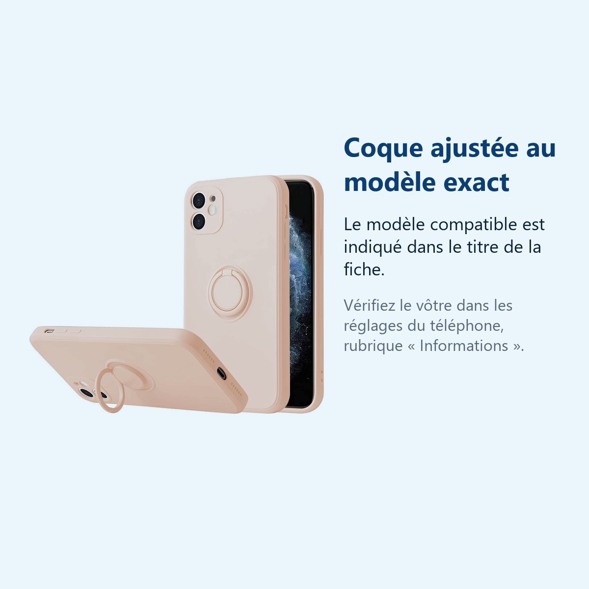 Accessoire ajusté au modèle exact – Coque Silicone Pour iPhone 13 Couleur Rose Avec Anneau Support