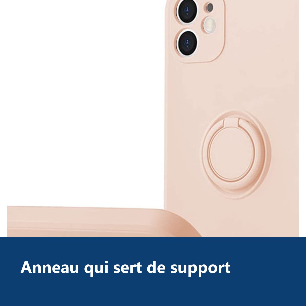 Vue de détail – Coque Silicone Pour iPhone 13 Couleur Rose Avec Anneau Support