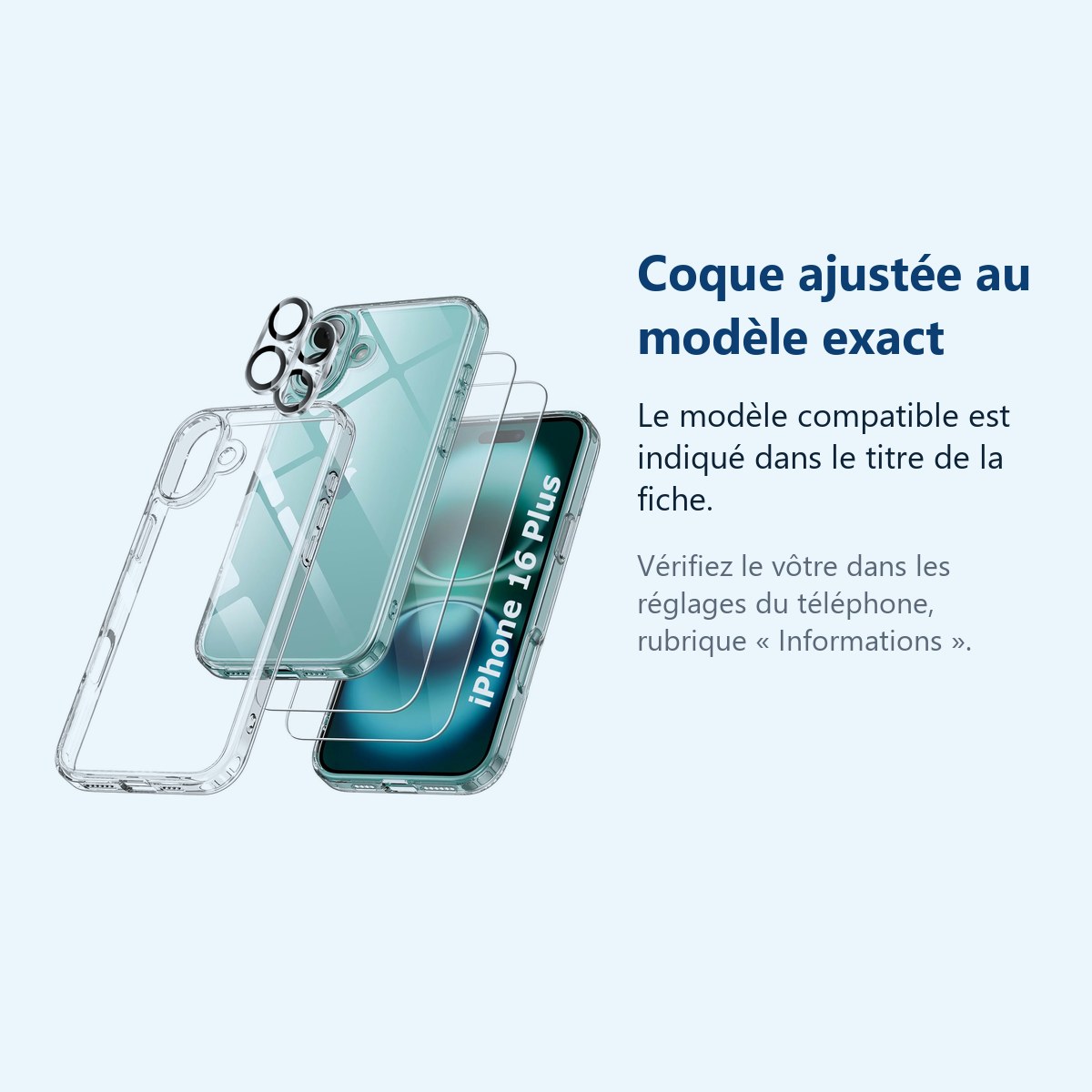 Accessoire ajusté au modèle exact – Coque Silicone Transparente + Verres Trempes et Protections Camera Arriere X2 Pour iPhone