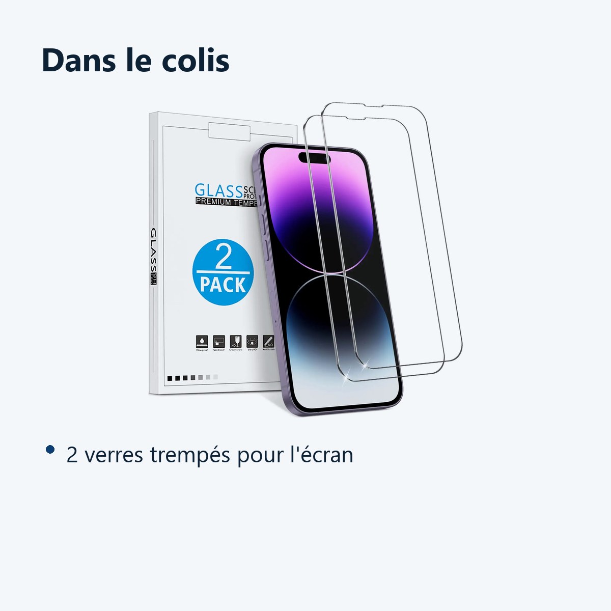 Contenu du colis – X2 Verres Trempes Pour iPhone 14 Pro