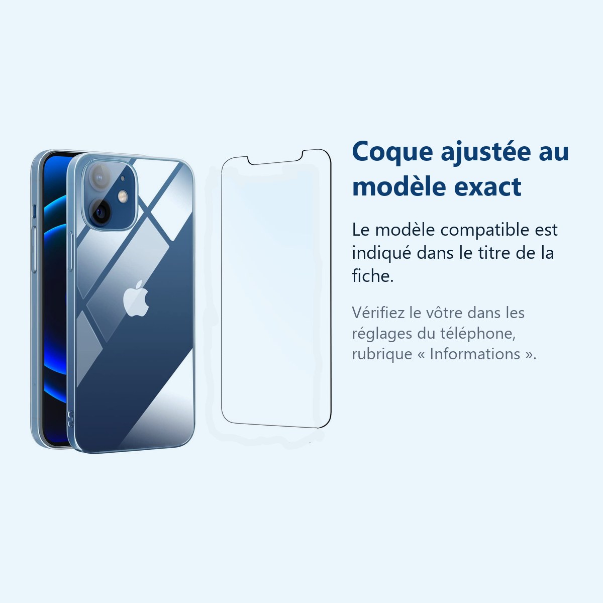 Accessoire ajusté au modèle exact – Coque Silicone Transparent Pour iPhone 12 / iPhone 12 Pro + Verre Trempe