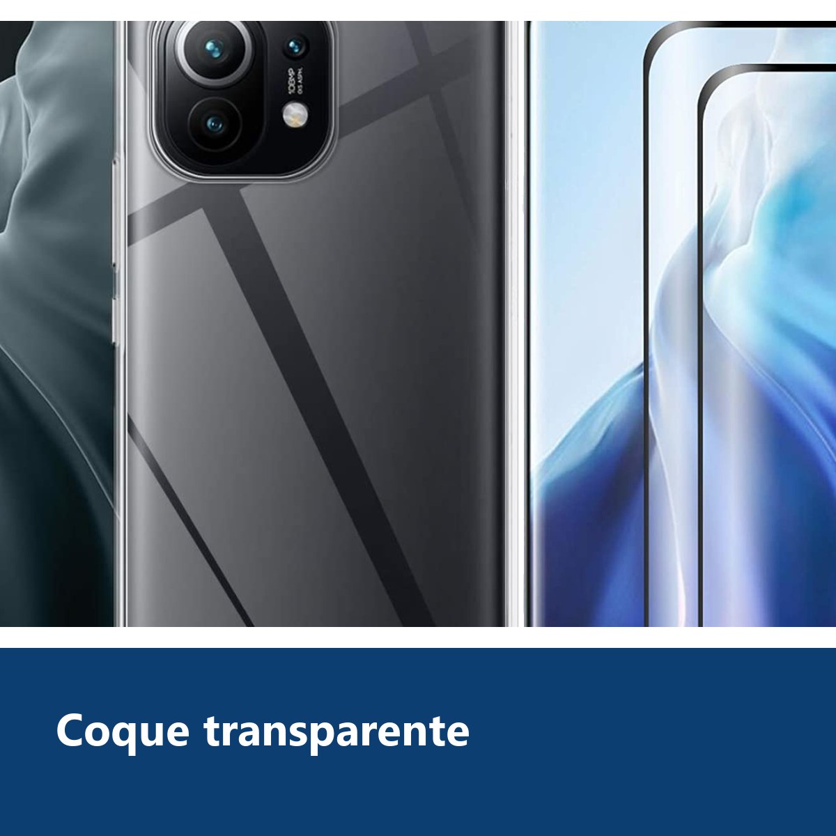 Vue de détail – Coque Silicone Transparente + 2 Verres Trempes Pour Xiaomi Mi 11
