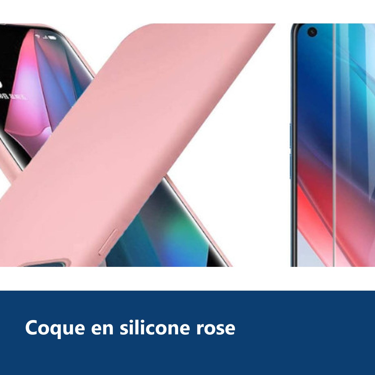 Vue de détail – Coque Silicone Rose + Verre Trempe Pour Oppo Find X3 Neo