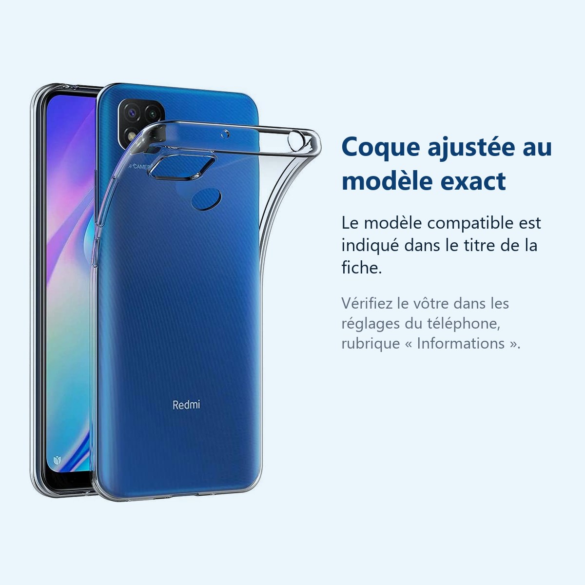 Accessoire ajusté au modèle exact – Coque Silicone Transparente Pour Xiaomi Redmi 9C