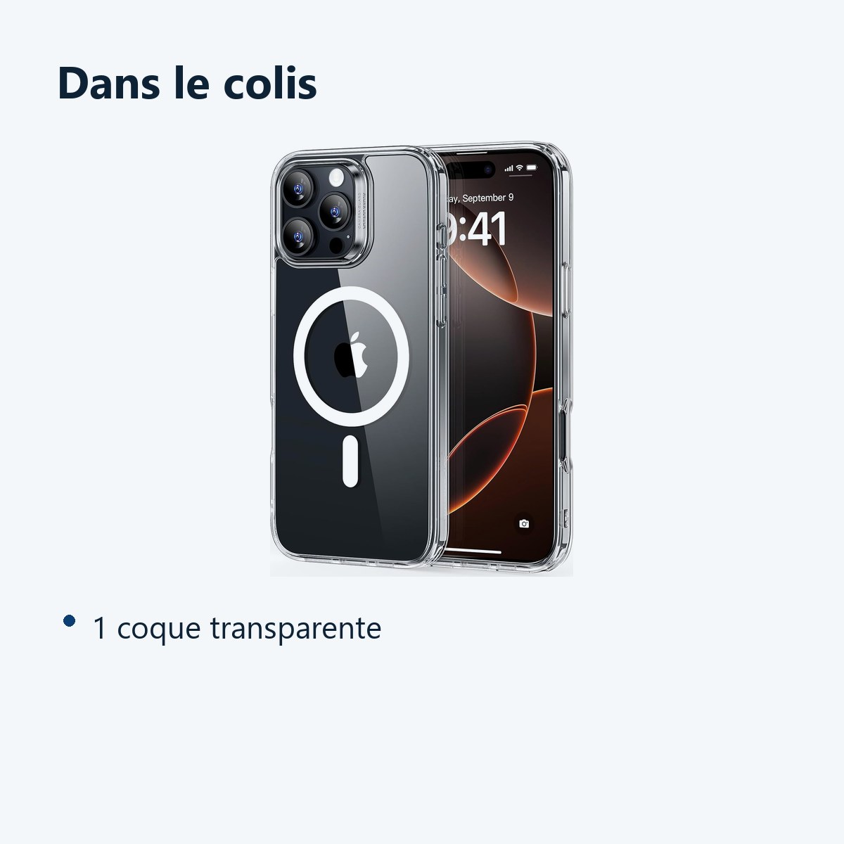 Contenu du colis – Coque Silicone Transparente Compatible Magsafe Pour iPhone 16 Pro Max