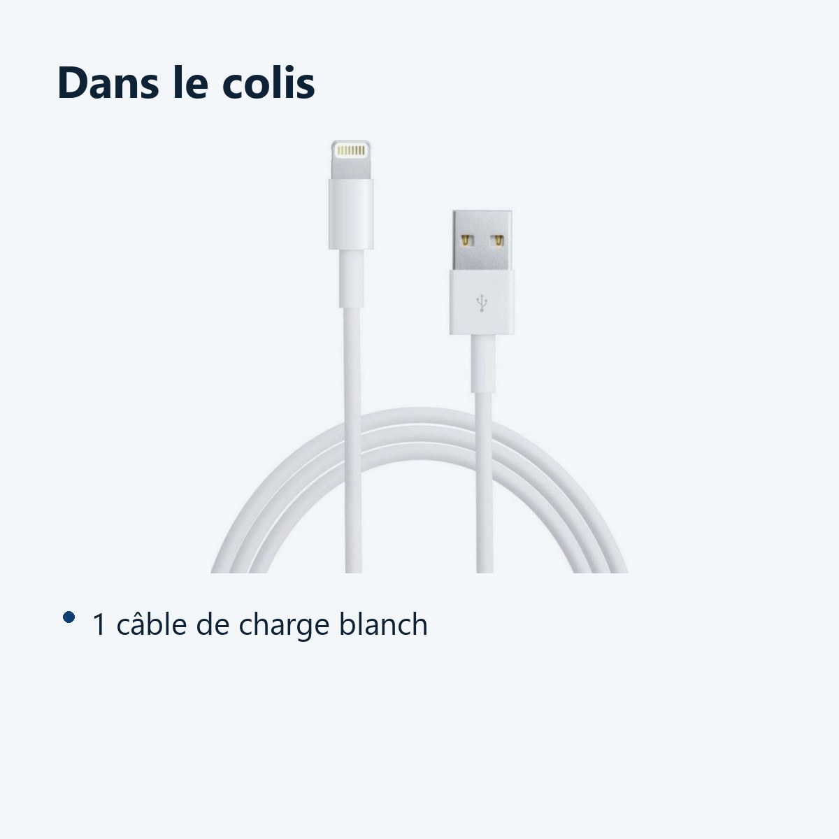 Contenu du colis – Cable Lightning Longeur 1M Couleur Blanc Pour iPhone SE 2020 / X / Xr / 11 / 12