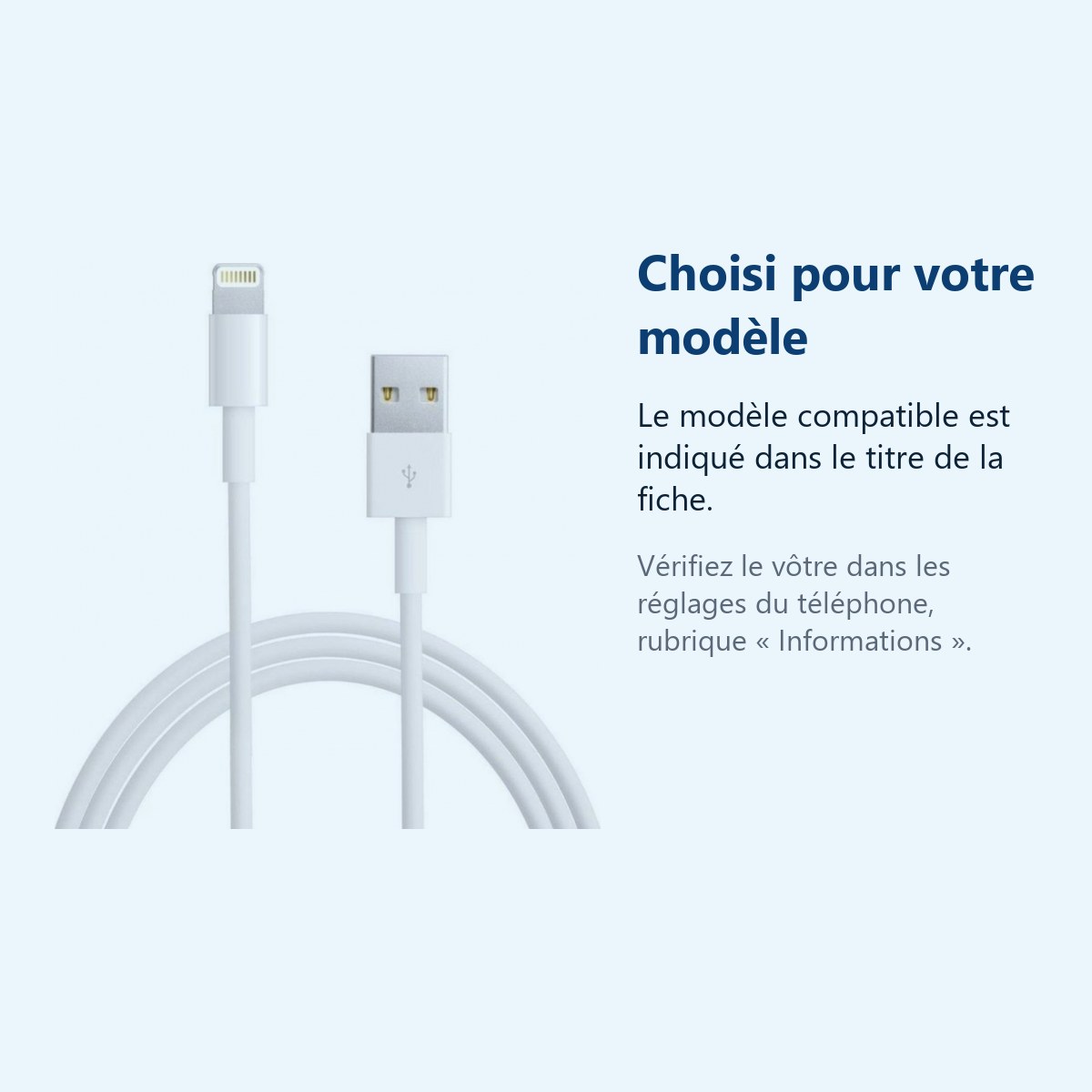 Accessoire ajusté au modèle exact – Cable Lightning Longeur 1M Couleur Blanc Pour iPhone SE 2020 / X / Xr / 11 / 12