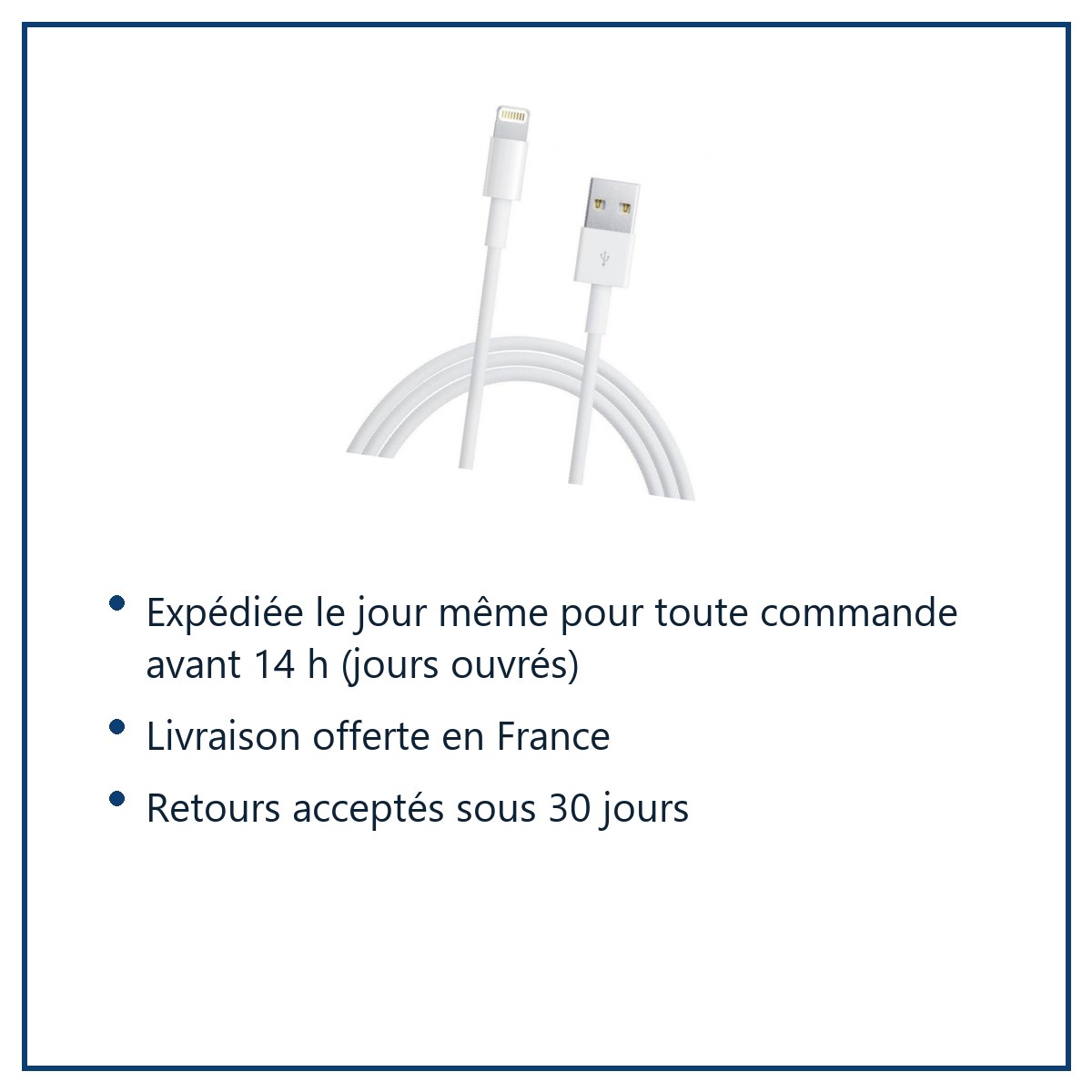 Expédition le jour même, livraison offerte, retours sous 30 jours – Cable Lightning Longeur 1M Couleur Blanc Pour iPhone SE 2
