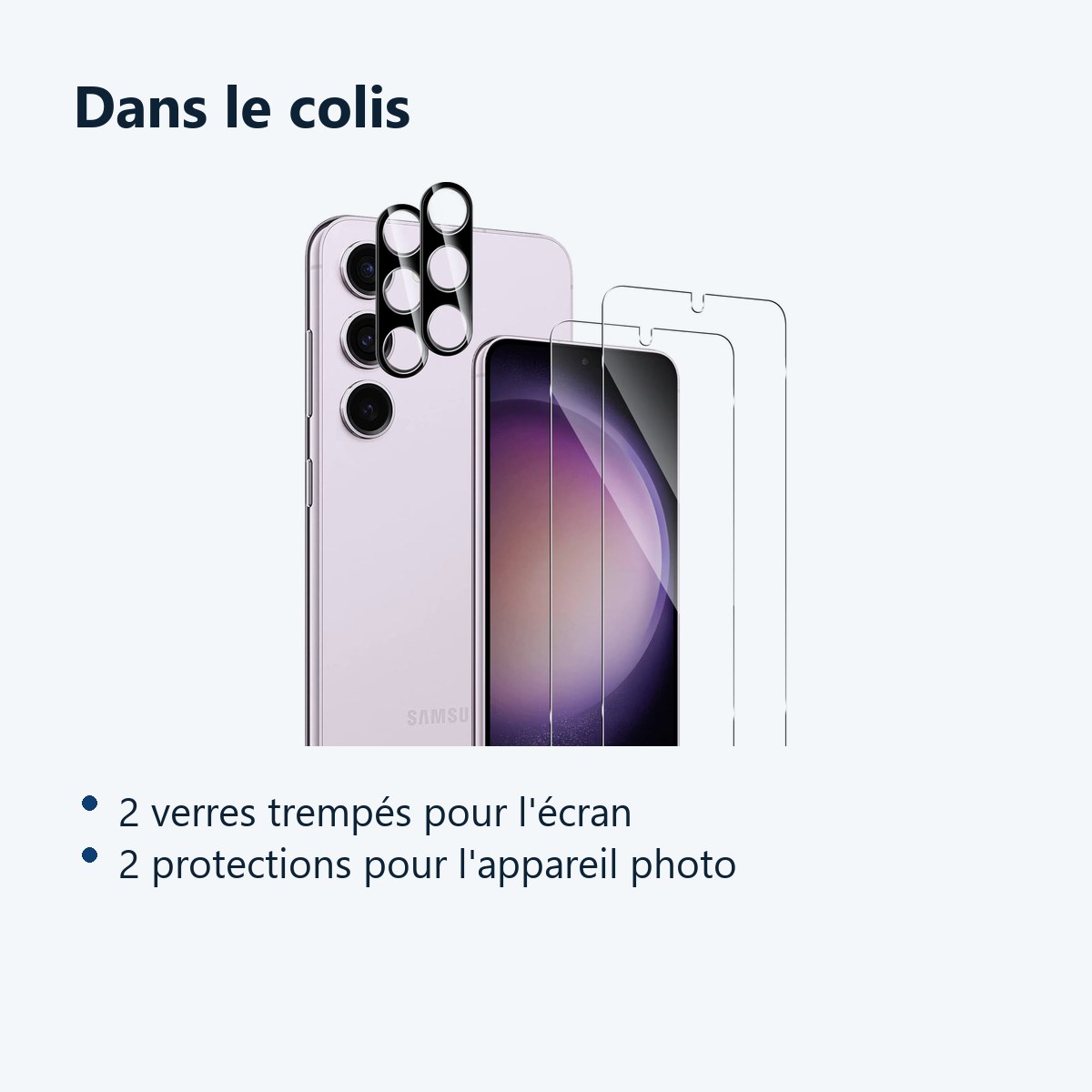 Contenu du colis – Verres Trempes et Protections Camera Arriere X2 Pour Samsung Galaxy S23