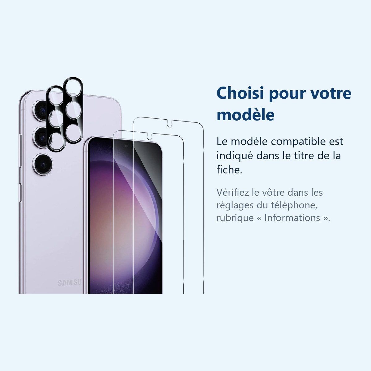 Accessoire ajusté au modèle exact – Verres Trempes et Protections Camera Arriere X2 Pour Samsung Galaxy S23