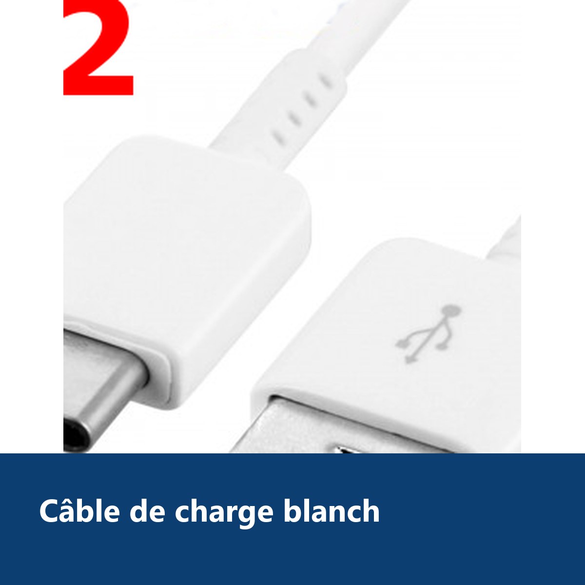 Vue de détail – X2 Cable Usb / Type-C Blanc Pour Samsung Sony LG Wiko Huawei HTC Nokia Asus Archos Honor TEENO X2